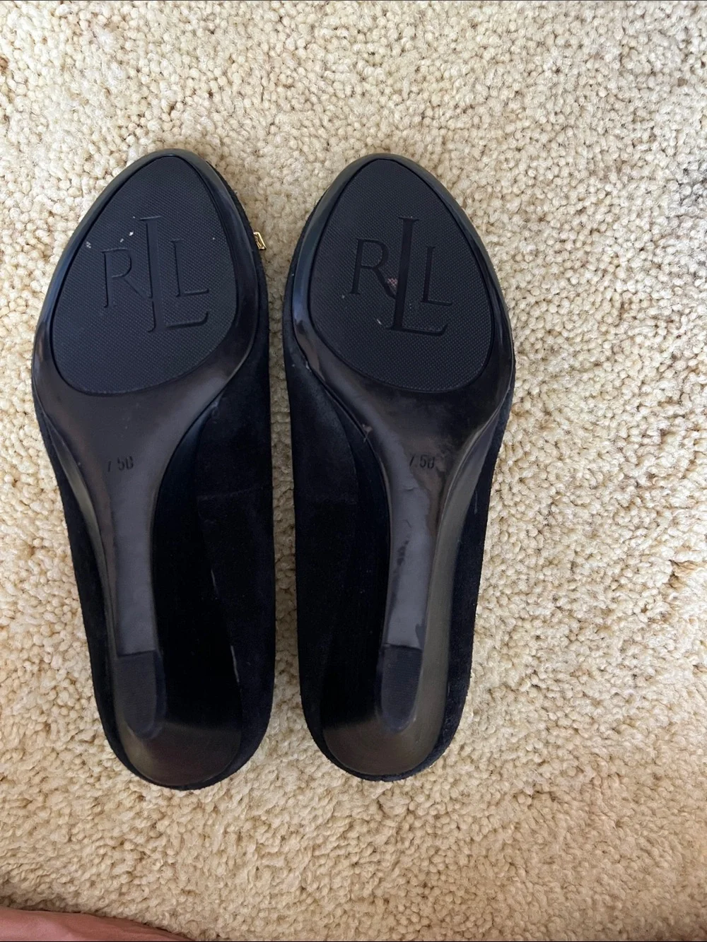 Lauren Ralph Lauren Black Suede Bow Accent Flats